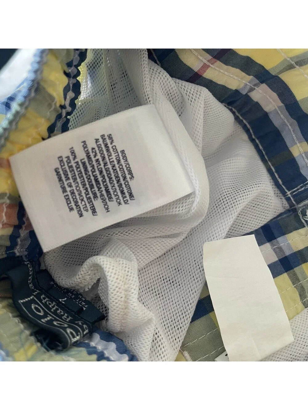 Ralph Lauren Swim Trunks Shorts Boys Youth POLO  Blue Plaid Lined Size 7